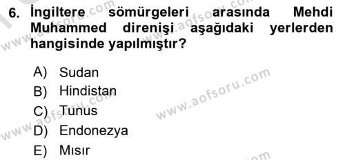 Sömürgecilik Tarihi (Avrupa-Amerika) Dersi 2022 - 2023 Yılı (Final) Dönem Sonu Sınavı 6. Soru