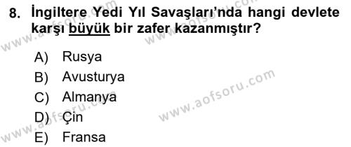 Sömürgecilik Tarihi (Avrupa-Amerika) Dersi 2022 - 2023 Yılı (Final) Dönem Sonu Sınavı 8. Soru