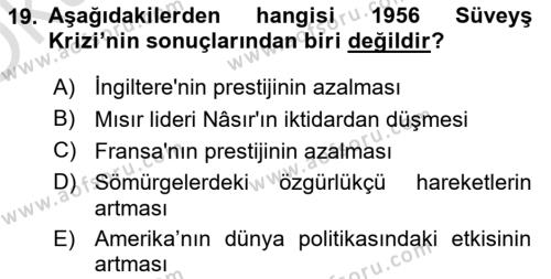 Sömürgecilik Tarihi (Avrupa-Amerika) Dersi 2022 - 2023 Yılı Yaz Okulu Sınavı 19. Soru