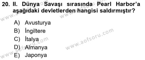 Sömürgecilik Tarihi (Avrupa-Amerika) Dersi 2022 - 2023 Yılı Yaz Okulu Sınavı 20. Soru