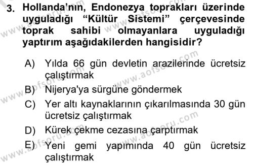 Sömürgecilik Tarihi (Avrupa-Amerika) Dersi 2022 - 2023 Yılı Yaz Okulu Sınavı 3. Soru