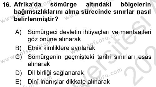 Sömürgecilik Tarihi (Avrupa-Amerika) Dersi 2023 - 2024 Yılı (Vize) Ara Sınavı 16. Soru