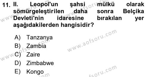 Sömürgecilik Tarihi (Avrupa-Amerika) Dersi 2023 - 2024 Yılı (Final) Dönem Sonu Sınavı 11. Soru