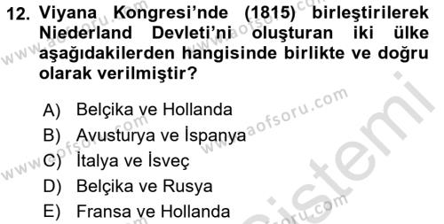 Sömürgecilik Tarihi (Avrupa-Amerika) Dersi 2023 - 2024 Yılı (Final) Dönem Sonu Sınavı 12. Soru