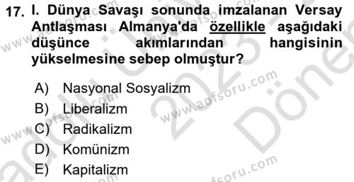 Sömürgecilik Tarihi (Avrupa-Amerika) Dersi 2023 - 2024 Yılı (Final) Dönem Sonu Sınavı 17. Soru