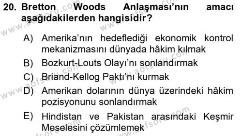 Sömürgecilik Tarihi (Avrupa-Amerika) Dersi 2023 - 2024 Yılı (Final) Dönem Sonu Sınavı 20. Soru