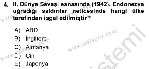 Sömürgecilik Tarihi (Avrupa-Amerika) Dersi 2023 - 2024 Yılı (Final) Dönem Sonu Sınavı 4. Soru