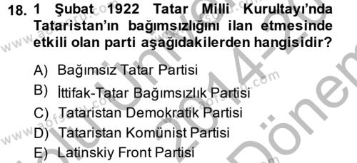 Çağdaş Türk Dünyası Dersi 2014 - 2015 Yılı (Final) Dönem Sonu Sınavı 18. Soru
