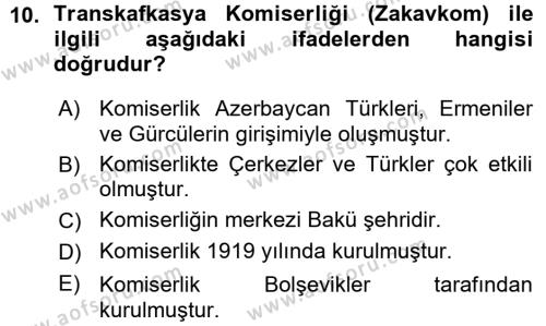 Çağdaş Türk Dünyası Dersi 2015 - 2016 Yılı (Vize) Ara Sınavı 10. Soru