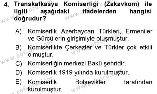 Çağdaş Türk Dünyası Dersi 2015 - 2016 Yılı Tek Ders Sınavı 4. Soru