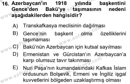 Çağdaş Türk Dünyası Dersi 2016 - 2017 Yılı (Vize) Ara Sınavı 16. Soru