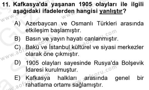 Çağdaş Türk Dünyası Dersi 2018 - 2019 Yılı (Vize) Ara Sınavı 11. Soru