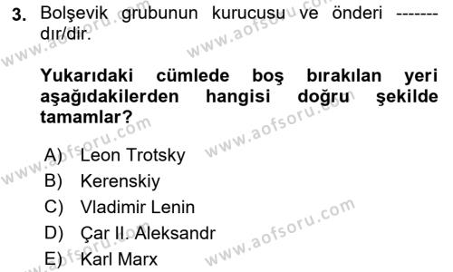 Çağdaş Türk Dünyası Dersi 2018 - 2019 Yılı (Vize) Ara Sınavı 3. Soru