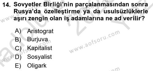 Çağdaş Türk Dünyası Dersi 2020 - 2021 Yılı Yaz Okulu Sınavı 14. Soru