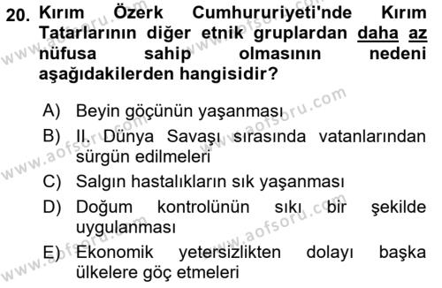 Çağdaş Türk Dünyası Dersi 2020 - 2021 Yılı Yaz Okulu Sınavı 20. Soru