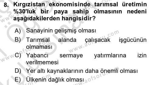 Çağdaş Türk Dünyası Dersi 2020 - 2021 Yılı Yaz Okulu Sınavı 8. Soru