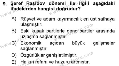 Çağdaş Türk Dünyası Dersi 2020 - 2021 Yılı Yaz Okulu Sınavı 9. Soru