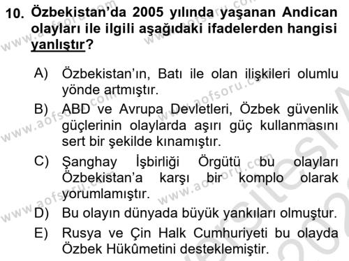 Çağdaş Türk Dünyası Dersi 2021 - 2022 Yılı Yaz Okulu Sınavı 10. Soru