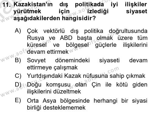 Çağdaş Türk Dünyası Dersi 2021 - 2022 Yılı Yaz Okulu Sınavı 11. Soru