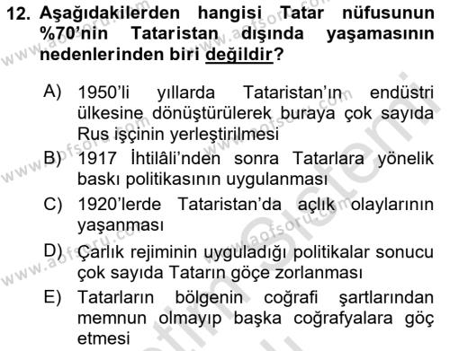 Çağdaş Türk Dünyası Dersi 2021 - 2022 Yılı Yaz Okulu Sınavı 12. Soru