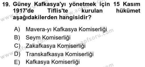 Çağdaş Türk Dünyası Dersi 2021 - 2022 Yılı Yaz Okulu Sınavı 19. Soru