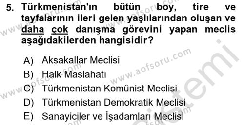 Çağdaş Türk Dünyası Dersi 2021 - 2022 Yılı Yaz Okulu Sınavı 5. Soru