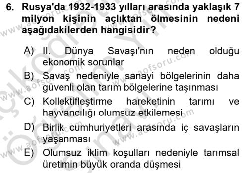 Çağdaş Türk Dünyası Dersi 2021 - 2022 Yılı Yaz Okulu Sınavı 6. Soru