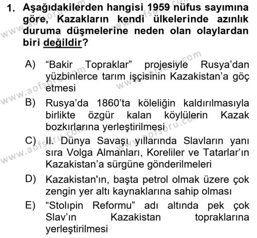 Çağdaş Türk Dünyası Dersi 2022 - 2023 Yılı (Vize) Ara Sınavı 1. Soru