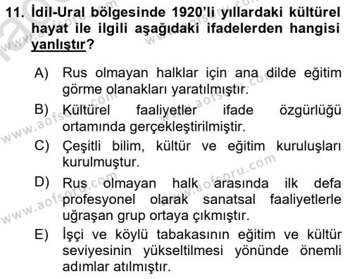 Çağdaş Türk Dünyası Dersi 2022 - 2023 Yılı (Vize) Ara Sınavı 11. Soru