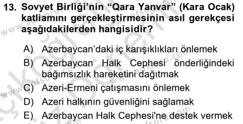 Çağdaş Türk Dünyası Dersi 2022 - 2023 Yılı (Vize) Ara Sınavı 13. Soru