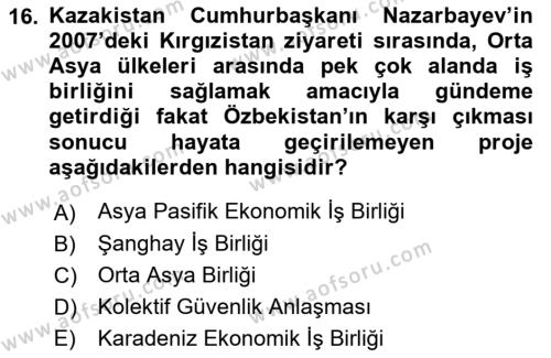 Çağdaş Türk Dünyası Dersi 2022 - 2023 Yılı (Vize) Ara Sınavı 16. Soru