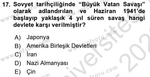 Çağdaş Türk Dünyası Dersi 2022 - 2023 Yılı (Vize) Ara Sınavı 17. Soru