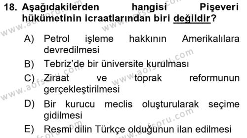 Çağdaş Türk Dünyası Dersi 2022 - 2023 Yılı (Vize) Ara Sınavı 18. Soru