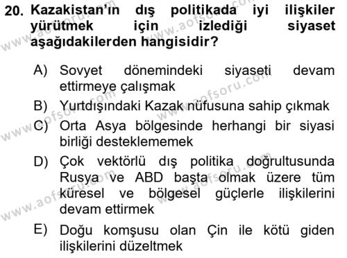 Çağdaş Türk Dünyası Dersi 2022 - 2023 Yılı (Vize) Ara Sınavı 20. Soru