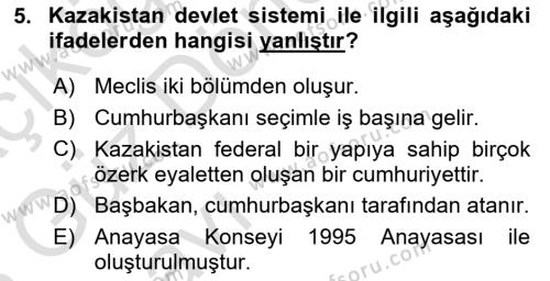 Çağdaş Türk Dünyası Dersi 2022 - 2023 Yılı (Vize) Ara Sınavı 5. Soru