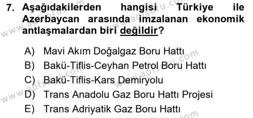 Çağdaş Türk Dünyası Dersi 2022 - 2023 Yılı (Vize) Ara Sınavı 7. Soru