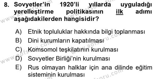 Çağdaş Türk Dünyası Dersi 2022 - 2023 Yılı (Vize) Ara Sınavı 8. Soru