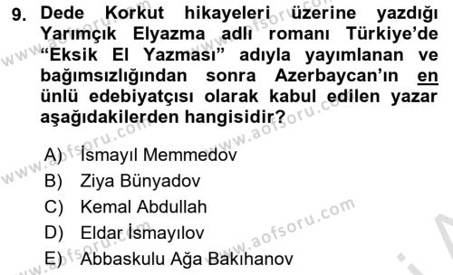 Çağdaş Türk Dünyası Dersi 2022 - 2023 Yılı (Vize) Ara Sınavı 9. Soru