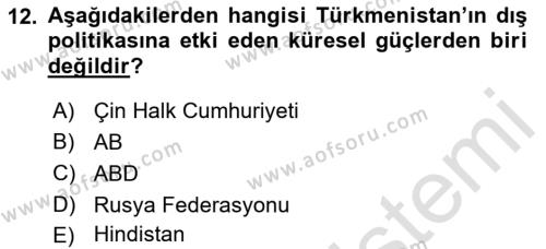 Çağdaş Türk Dünyası Dersi 2022 - 2023 Yılı (Final) Dönem Sonu Sınavı 12. Soru