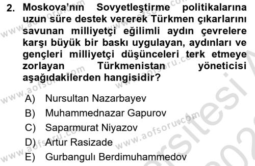 Çağdaş Türk Dünyası Dersi 2022 - 2023 Yılı (Final) Dönem Sonu Sınavı 2. Soru