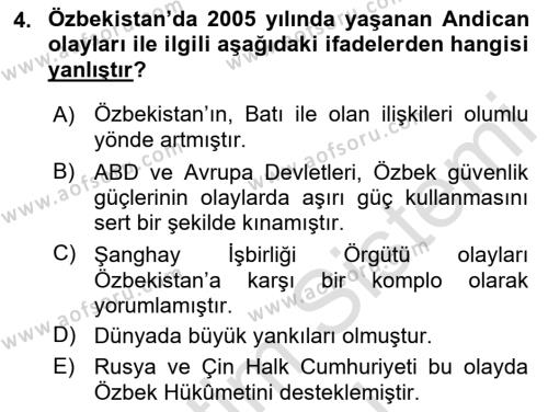 Çağdaş Türk Dünyası Dersi 2022 - 2023 Yılı (Final) Dönem Sonu Sınavı 4. Soru