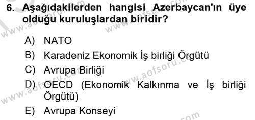 Çağdaş Türk Dünyası Dersi 2022 - 2023 Yılı (Final) Dönem Sonu Sınavı 6. Soru