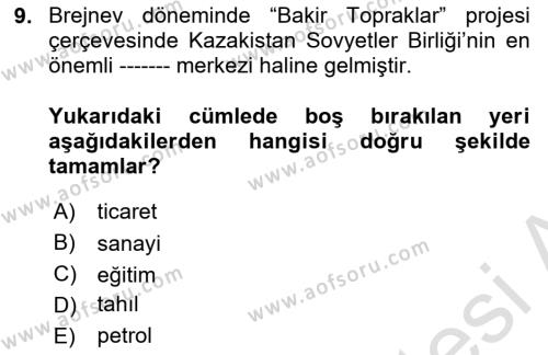 Çağdaş Türk Dünyası Dersi 2022 - 2023 Yılı (Final) Dönem Sonu Sınavı 9. Soru