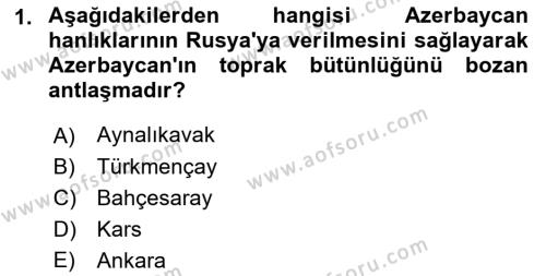 Çağdaş Türk Dünyası Dersi 2022 - 2023 Yılı Yaz Okulu Sınavı 1. Soru