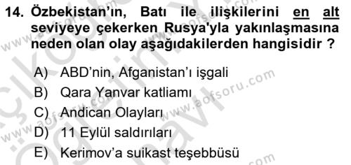 Çağdaş Türk Dünyası Dersi 2022 - 2023 Yılı Yaz Okulu Sınavı 14. Soru