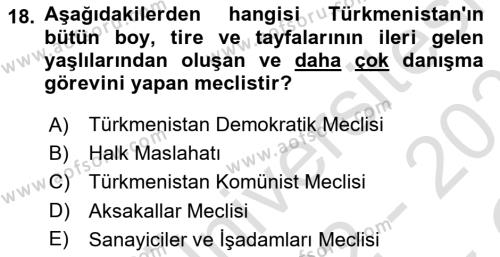 Çağdaş Türk Dünyası Dersi 2022 - 2023 Yılı Yaz Okulu Sınavı 18. Soru