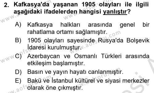 Çağdaş Türk Dünyası Dersi 2022 - 2023 Yılı Yaz Okulu Sınavı 2. Soru