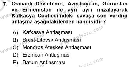 Çağdaş Türk Dünyası Dersi 2022 - 2023 Yılı Yaz Okulu Sınavı 7. Soru