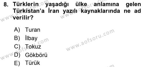 Çağdaş Türk Dünyası Dersi 2022 - 2023 Yılı Yaz Okulu Sınavı 8. Soru