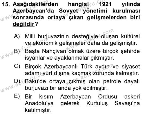 Çağdaş Türk Dünyası Dersi 2023 - 2024 Yılı (Vize) Ara Sınavı 15. Soru